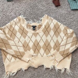 Rue21 Cream and Brown Off-the-Shoulder Sweater